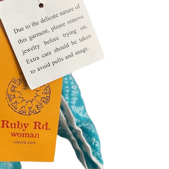 Ruby Rd Cardigan Women's SZ 3X Open Turquoise &White Fringe NWT Hem Long Sleeve - Picture 6 of 10